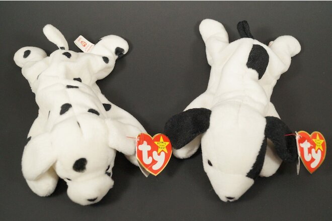 Ty Beanie Babies Spot 1993 and Sparky 1996 Stuffed Toy Dogs with Tags 8"