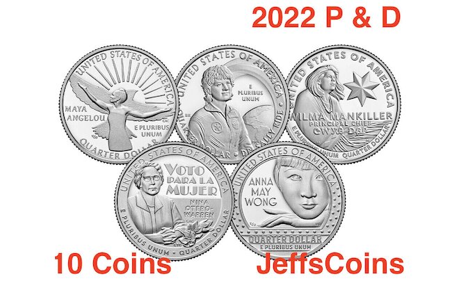 2022 P D All 10 American Women Quarters Complete NEW Subscription PD Maya - Wong