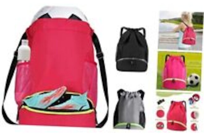 Soccer Bags, Waterproof Drawstring Gym Backpack for Baskestball Rugby Rose
