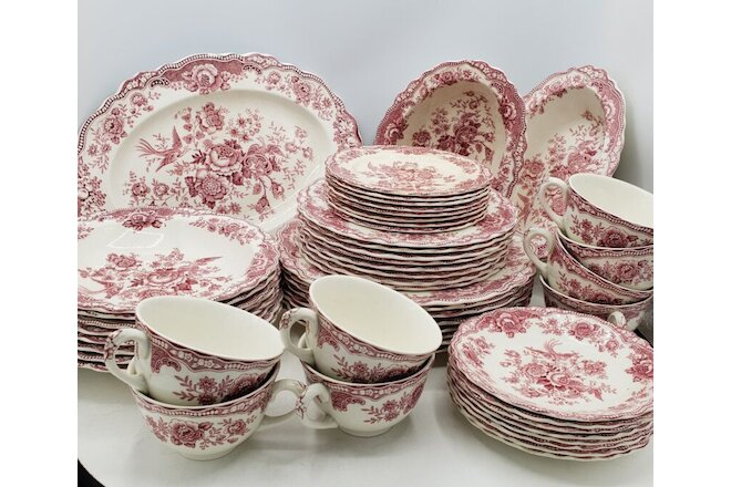 CROWN DUCAL No 762055 Birds Red Bristol 1930s England 59 pc China set for 8