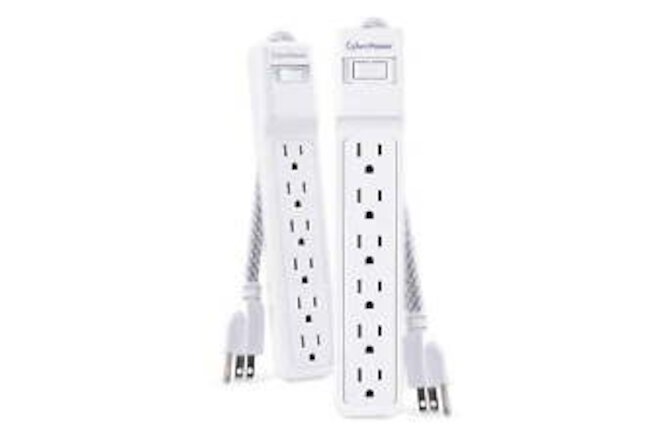 CyberPower 6 Outlet Surge Protector 2-Pack with 3 ft Cord, White