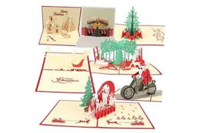 Christmas Cards Xmas Pop Up Cards,3D Christmas Card Handmade 7pcs-Christmas-E