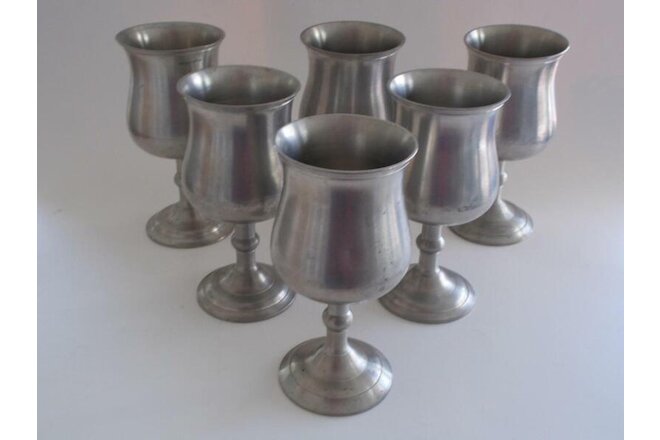 Set of 6 Vintage Pewter 6" Goblets 8-10 Ounce Made in London
