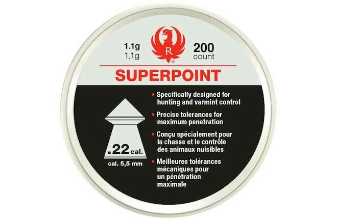 200ct Ruger SUPERPOINT by UMAREX .22 Cal 1.1g Pellets 5.5mm Hunting & Varmint