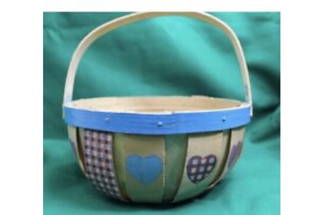 Vintage 1995 Wicker Basket Country Pink and Blue Hearts New