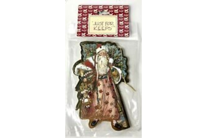 FATHER CHRISTMAS Santa Cardboard Tag Ornament Metallic  4"Wang's Just for Keeps