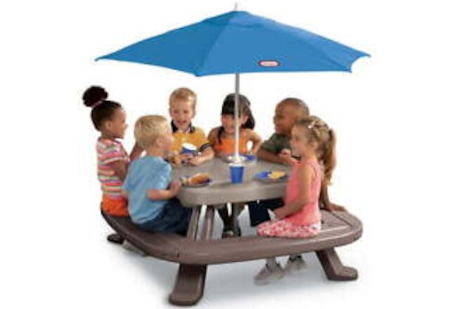 Little Tikes Outdoor Fold 'N Store Kids Picnic Table Toy with Market Umbrella