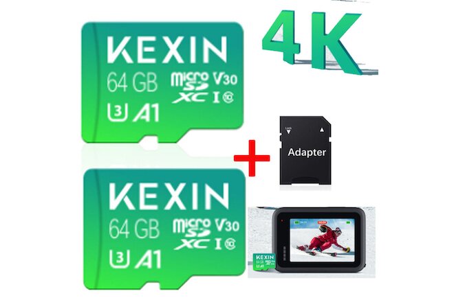 2Pack Micro SD Card 64GB Ultra Class 10 SDXC Full HD Memory Card TF Card 4K UHS1