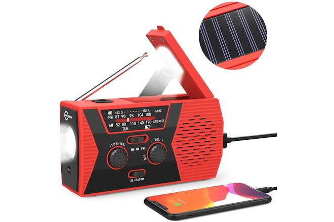 2000mAh Emergency LED Radio Solar Hand Crank AM/FM/NOAA Flashlight Phone Charger