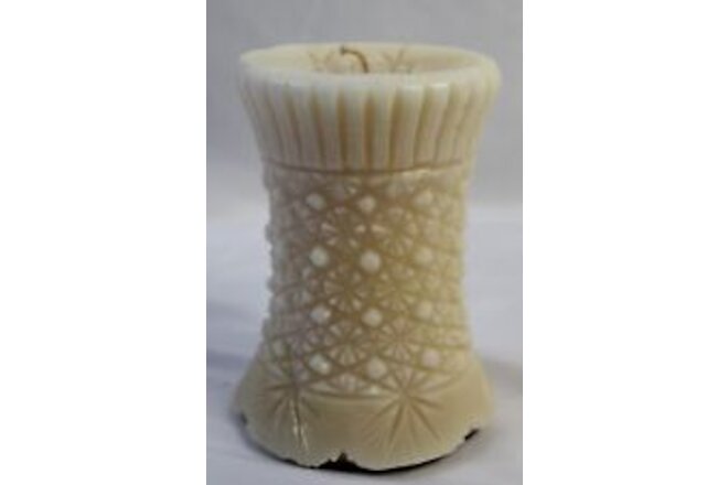 Vintage Large Pillar Candle Hand Carved Star Snowflake Beige Vanilla Scented