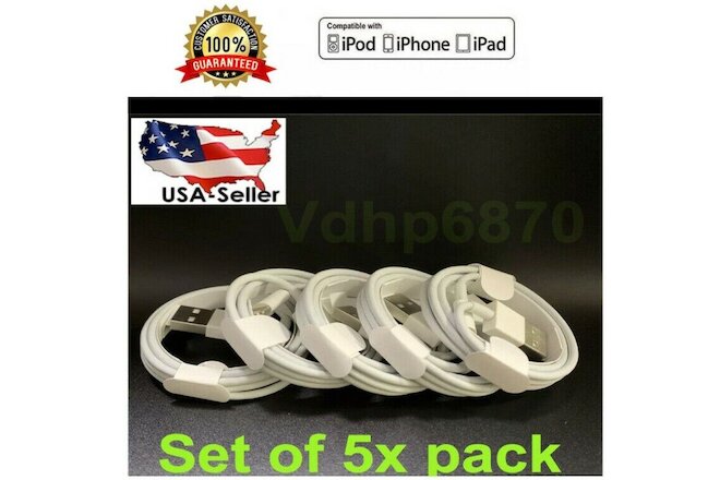 LOT 5x 6ft USB Charger Cable Data Sync Cord For iPhone 7 Plus5/5s6/6s 6+7
