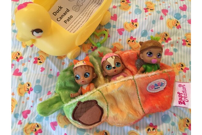 NEW! Baby Born Surprise Mini Babies WOODLAND TRIPLETS Series 3 HTF Ducky Wagon