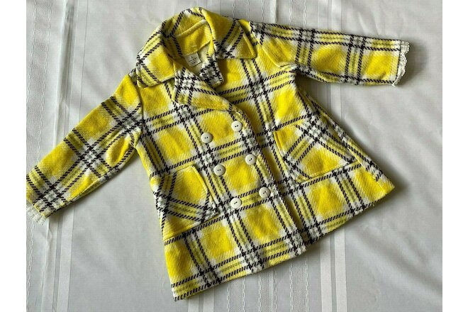 Vintage Toddler Girls Yellow Plaid Schoolgirl Blazer Jacket 3 years Sears Retro