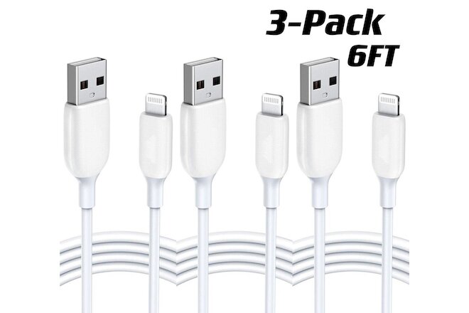 3-PACK 6FT USB Data Charger Cables Cords For Apple iPhone 5 S 6 7 8 X Plus