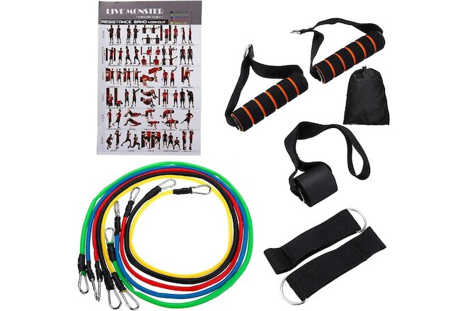11-Piece Resistance Bands Set Elastic Work Out Band Kit for Home Fitness
