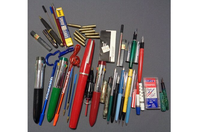 Vintage Pens Pencils Big 25+ Pc Lot Fountain Ball Point AS IS Restore Parts 14K