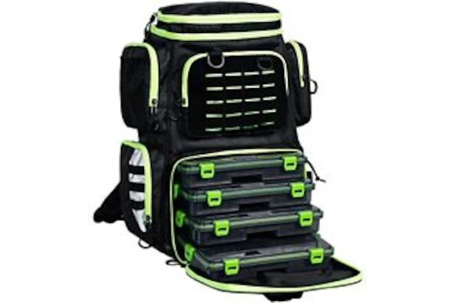 Fishing Tackle Backpack with 4 Tackle Boxes,Large Storage - Resistant Black