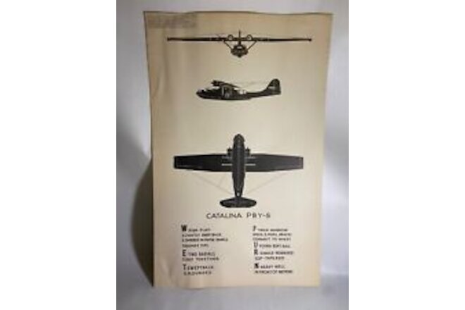 Vintage WWII Consolidated PBY Catalina Recognition Poster - Rare with notes!