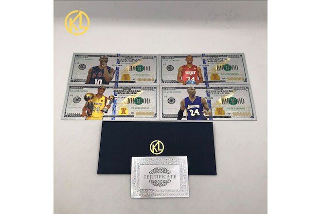 4pcs $1000000 Los Angeles Lakers KOBE BRYANT USA Collectible Siver banknote card