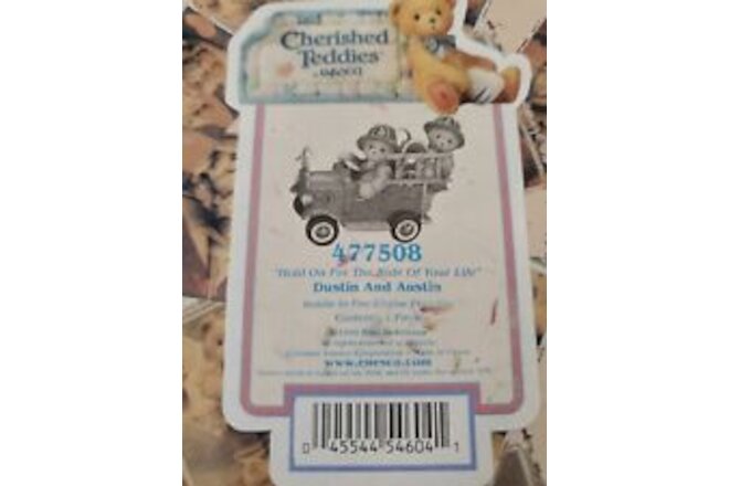 CHERISHED TEDDIES FIGURINE--DUSTIN AND AUSTIN-HOLD ON FOR THE RIDE OF YOU'R LIFE