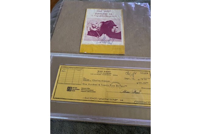 MAE WEST  2 hand signed Autographs and a Wardrobe Card w/COA's