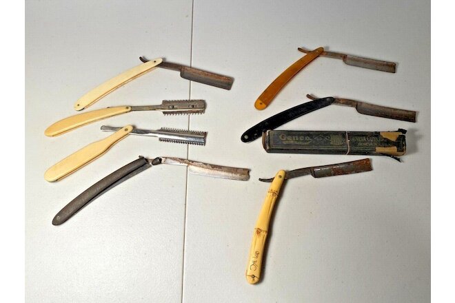 Lot of 7 Vintage Antique Straight Razors For Parts or Repairs - H.Broker - Mason