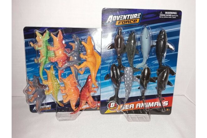 Adventure Force Toys Sea Animals and Dinosaurs 8 Piece Sets Lot of 2 New