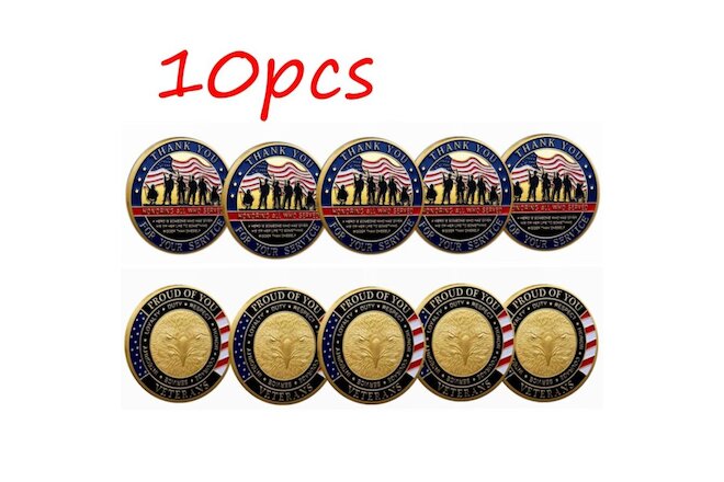 10pcs Thank You for Your Service Military Gratitude Challenge Coins Veteran Coin