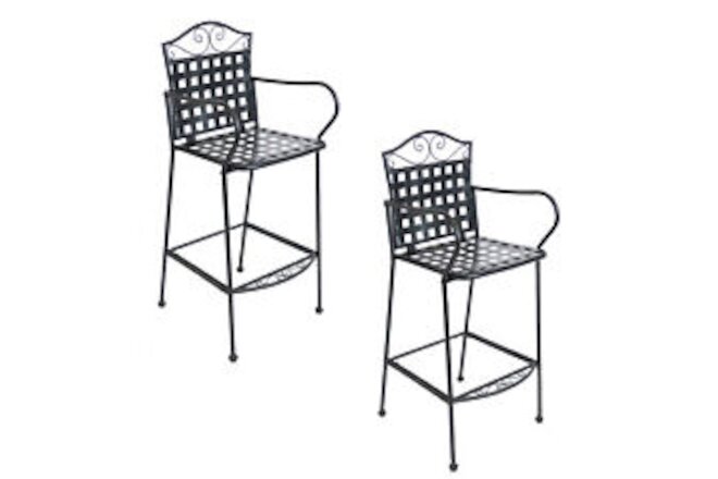 Scrolling Wrought Iron Patio Dining Bar Chairs - Black - Set of 2 by Sunnydaze