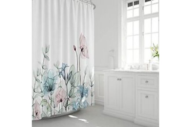 JOYMIN Fabric Floral Shower Curtain Set with 12 Hooks Watercolor Bath Curtain