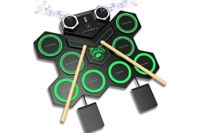 Portable Electronic Drum Set, MAZAHEI 9 Pads Electric Drum Kit with Dual Buil...