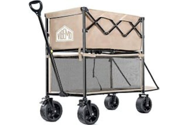 Wagon Cart, Foldable Double Decker Wagon, 450lbs Heavy Duty Garden Cart, 47"