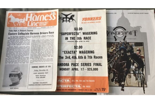 3 Harness Roosevelt Raceway, Yonkers, Rosecroft Programs 1972,1979,1983