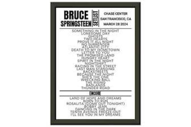 Bruce Springsteen - San Francisco 2024 - Night 1 Framed Setlist