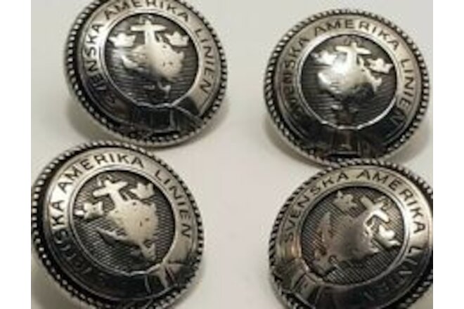 4 SVENSKA AMERIKA LINIEN Sweden American Lines Metal  Buttons Vintage 3/4" Shank