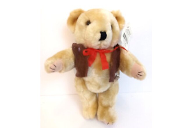 Pacific Craft Plush Teddy Bear 12 Inch Tan Jointed Hard Eyes With Brown Vest NEW