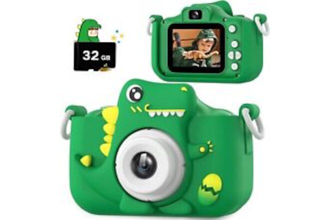 Upgrade Dinosaur Kids Camera, Christmas Birthday Gifts for Girls Boys Green