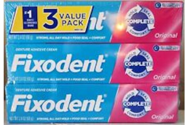 (Pack of 3) Fixodent Complete Original Denture Adhesive Cream 2.4 oz| Free Ship!