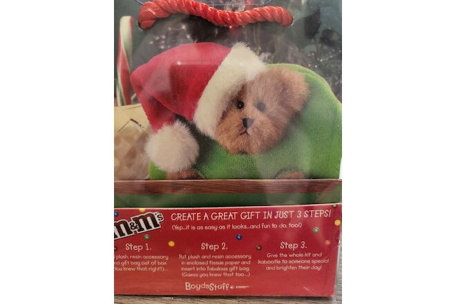 Boyds Bears Green M&M Holiday Plush Bear Lil’ HoHo 919064 Red Santa Hat 3+ NIB
