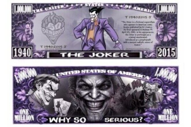 The Joker Arkham Asylum Collectible 1 Million Dollar Bills Novelty Pack of 50