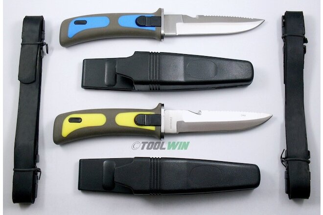 2 pack Scuba Diving Knives Dive Sheath Leg Arm Straps Divers Knife Blue Yellow