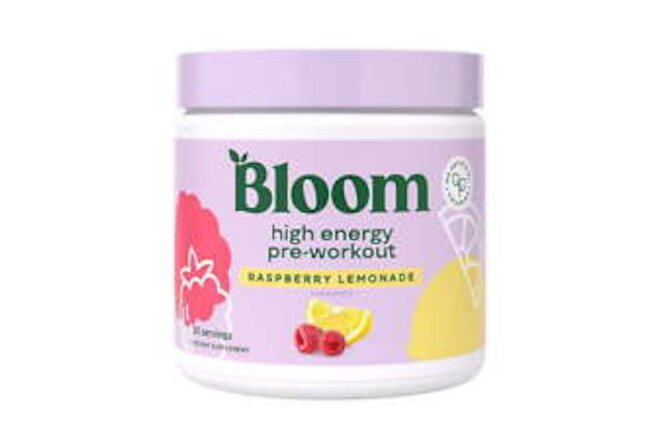 Bloom Nutrition High Energy Pre-Workout, Raspberry Lemonade, 25 Servings