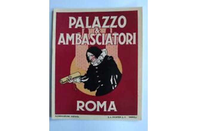 Vintage Original PALAZZO AMBASCIATORI, ROME Hotel Luggage Label Sticker unused.