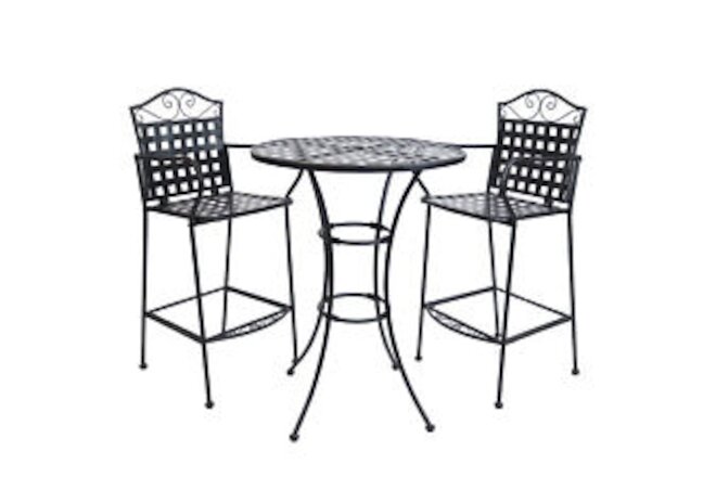 Scrolling Wrought Iron Patio Bar-Height Table and Chairs - Black by Sunnydaze