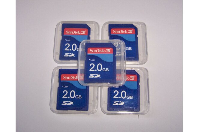 Lot of 5 New SanDisk 2gb SD Memory Cards - 2 gb SanDisk SD Cards
