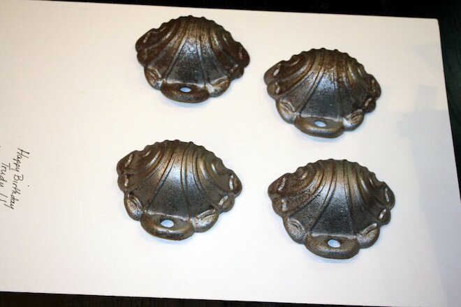 Matched Set of 4 Antique Cast Iron Corner Covers Parlor Stove Parts. Very Nice!!
