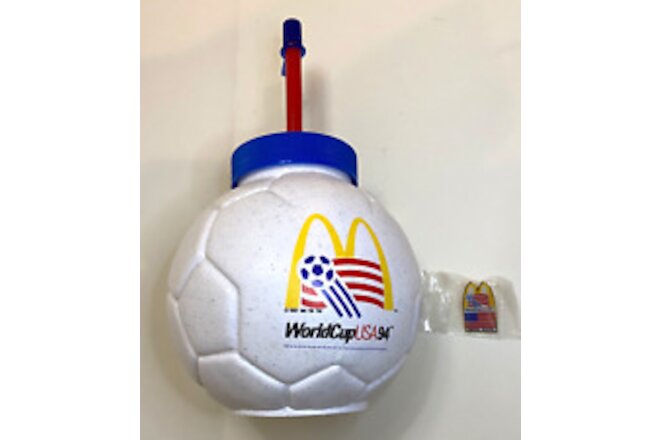 1994 McDonald's Lapel Pin & World Cup Molded Soccer Ball 32oz. Mug/Lid/Straw