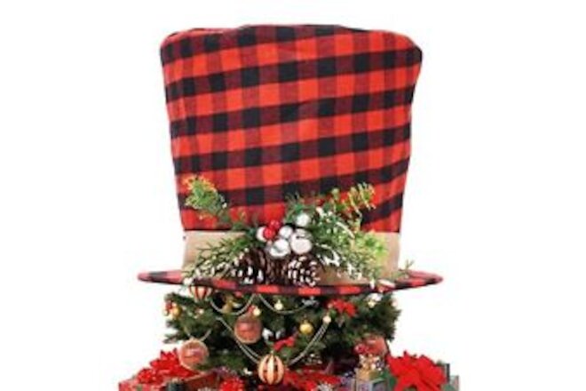 Christmas Tree Topper Hat with Pinecone,Plaid Xmas Toppers Hats for Holiday P...
