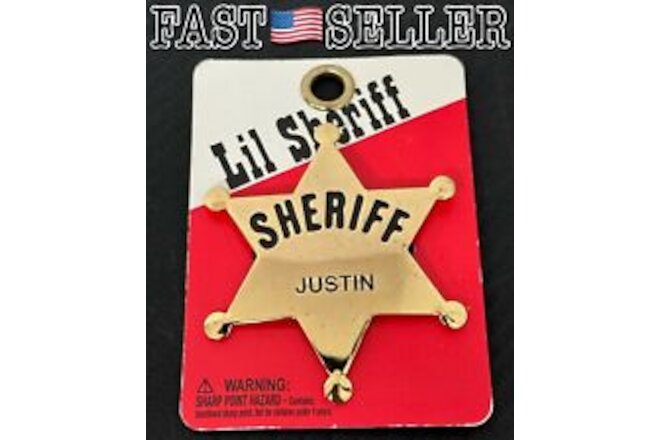 Swibco Vintage Brass Lil Sheriff Star Badge Engraved “Justin" - NEW! FAST!
