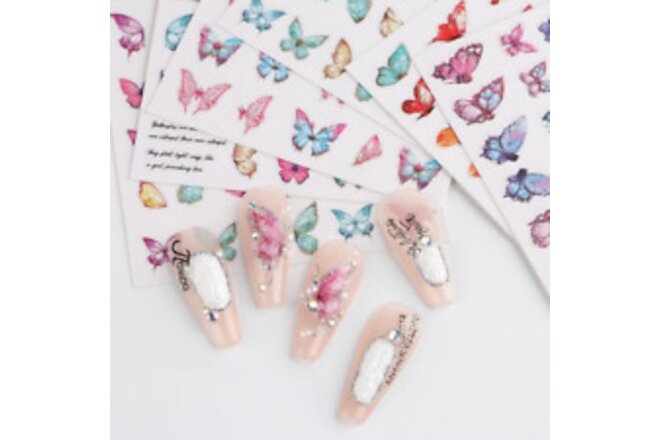 6 Sheets Butterfly Nail Art Stickers, 3D Self Butterfly Designs Nail Art Decals,